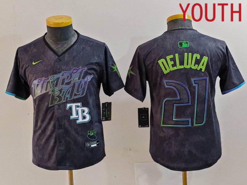 Youth Tampa Bay Rays #21 Deluca Black City Edition Nike 2024 MLB Jersey style 2